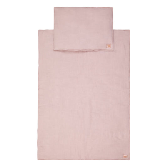 Ensemble Couverture + Oreiller en Mousseline – Rose Poudré